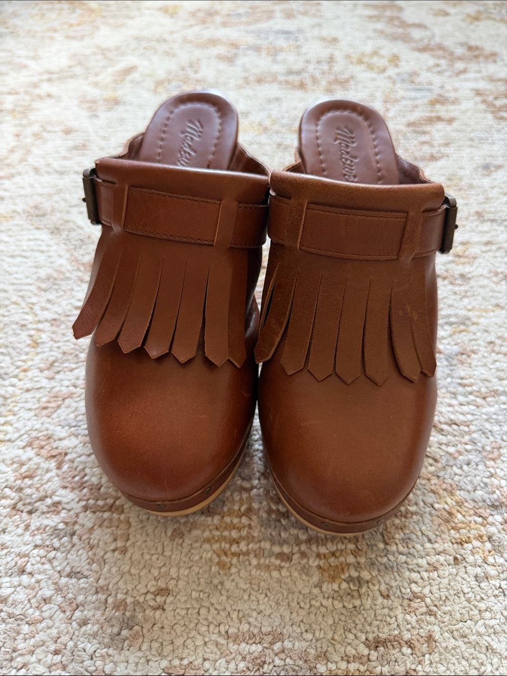 Madewell Fringe Leather Slip-On Clogs in Brown
